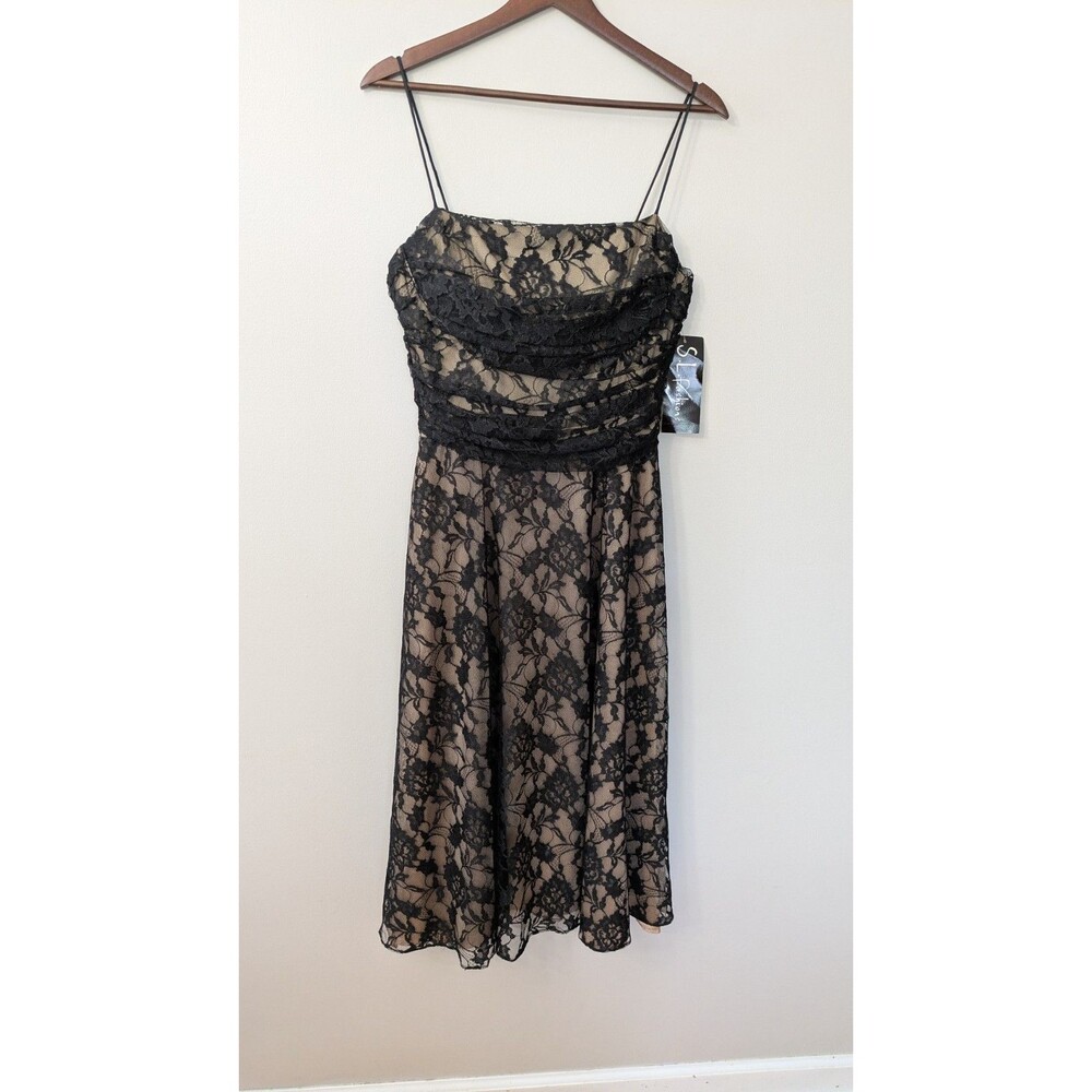 Y2K SL Fashions Black Lace Dress 12 Whimsigoth Dark Romantic Draped Bodice
